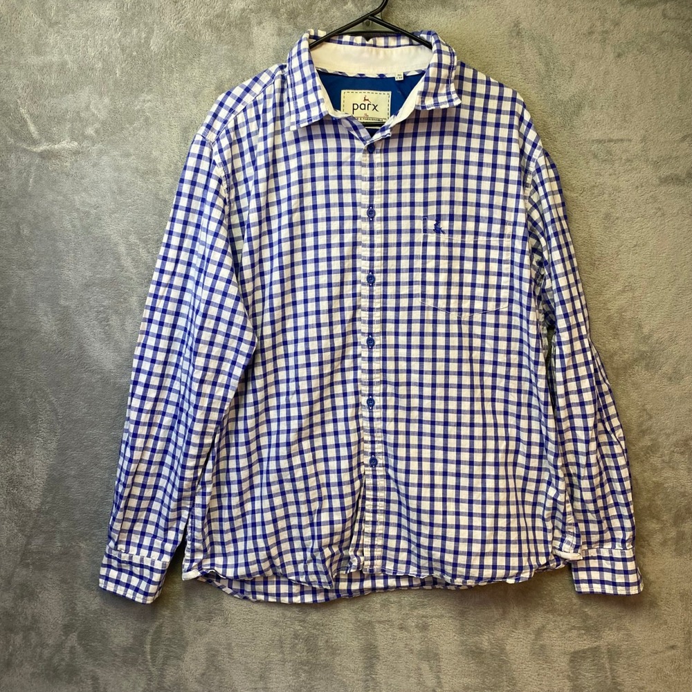 Parx Slim‎ Blue White Gingham Check Long Sleeve Button Down Shirt Size 46 CM